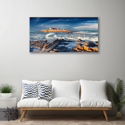 Tableaux sur toile Mer pierres paysage bleu jaune gris