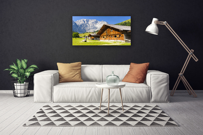 Tableaux sur toile Maison montagnes paysage brun blanc gris vert
