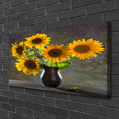 Tableaux sur toile Tournesol vase floral jaune gris
