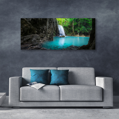 Tableaux sur toile Lac chute d'eau nature gris bleu vert