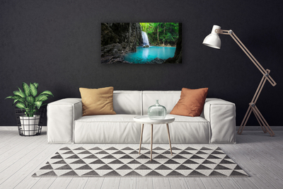 Tableaux sur toile Lac chute d'eau nature gris bleu vert