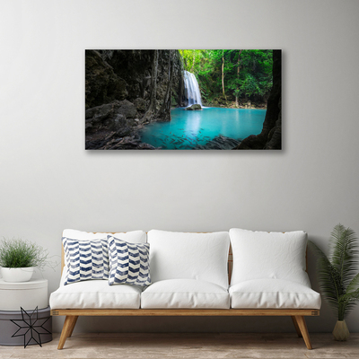 Tableaux sur toile Lac chute d'eau nature gris bleu vert