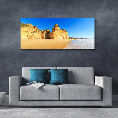 Tableaux sur toile Mer plage paysage jaune bleu