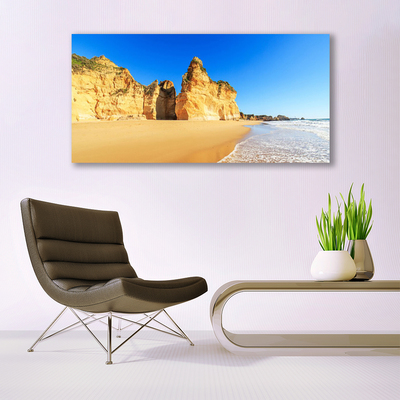 Tableaux sur toile Mer plage paysage jaune bleu