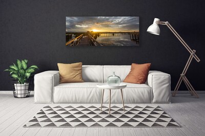 Tableaux sur toile Pont mer architecture brun gris jaune