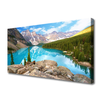 Tableaux sur toile Montagnes lac forêt nature gris bleu vert