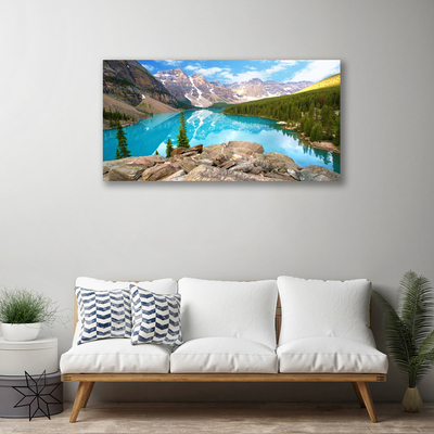 Tableaux sur toile Montagnes lac forêt nature gris bleu vert