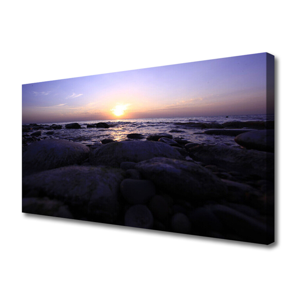 Tableaux sur toile Pierres mer paysage gris violet blanc