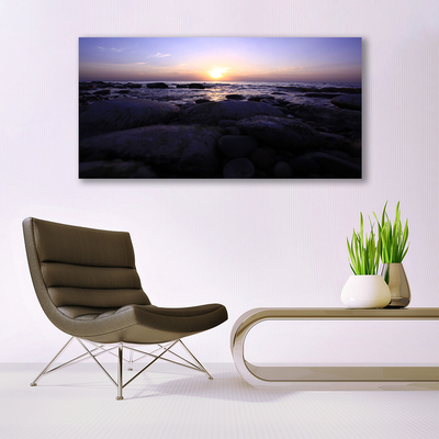 Tableaux sur toile Pierres mer paysage gris violet blanc