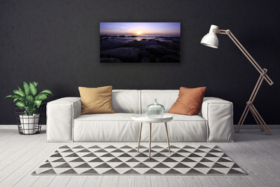 Tableaux sur toile Pierres mer paysage gris violet blanc