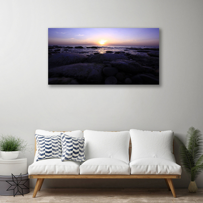 Tableaux sur toile Pierres mer paysage gris violet blanc