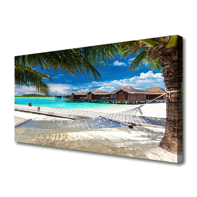 Tableaux sur toile Mer plage paysage blanc bleu brun vert