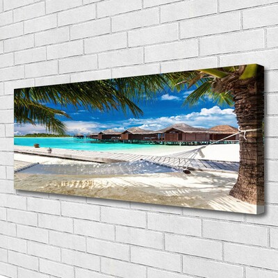 Tableaux sur toile Mer plage paysage blanc bleu brun vert