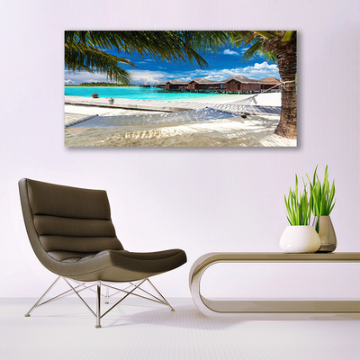 Tableaux sur toile Mer plage paysage blanc bleu brun vert