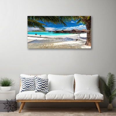 Tableaux sur toile Mer plage paysage blanc bleu brun vert