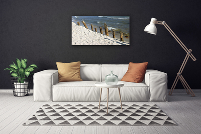 Tableaux sur toile Plage mer paysage brun bleu