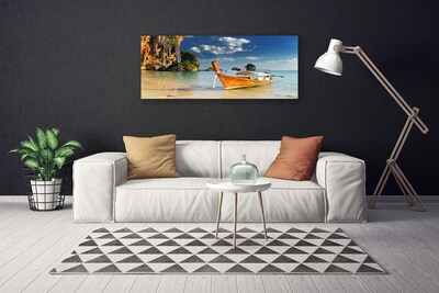 Tableaux sur toile Bateau mer paysage jaune bleu