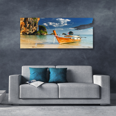 Tableaux sur toile Bateau mer paysage jaune bleu