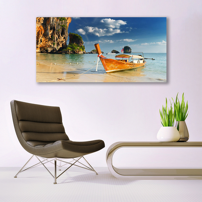 Tableaux sur toile Bateau mer paysage jaune bleu