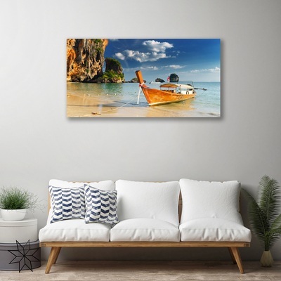 Tableaux sur toile Bateau mer paysage jaune bleu