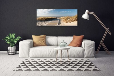 Tableaux sur toile Plage chemin paysage gris vert bleu