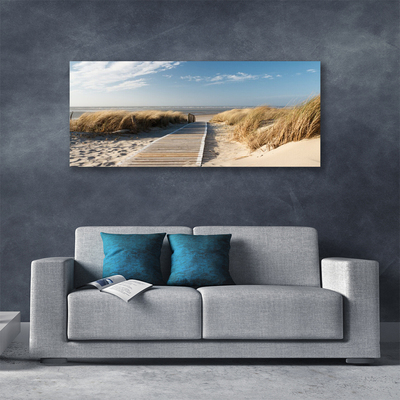 Tableaux sur toile Plage chemin paysage gris vert bleu