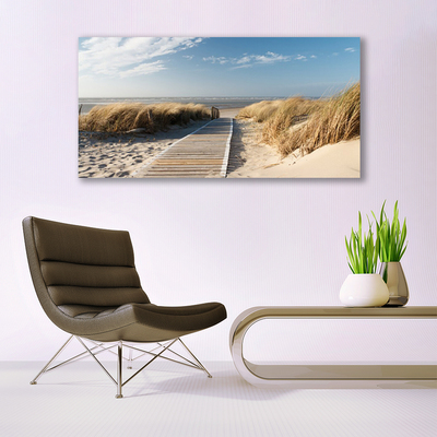 Tableaux sur toile Plage chemin paysage gris vert bleu