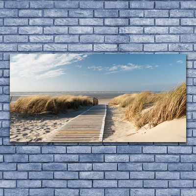 Tableaux sur toile Plage chemin paysage gris vert bleu