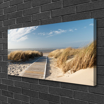 Tableaux sur toile Plage chemin paysage gris vert bleu