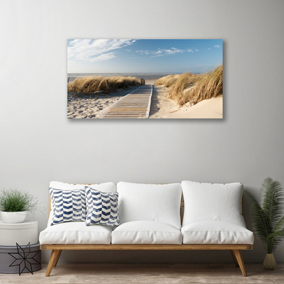 Tableaux sur toile Plage chemin paysage gris vert bleu