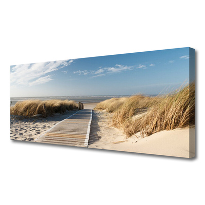 Tableaux sur toile Plage chemin paysage gris vert bleu