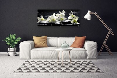 Tableaux sur toile Fleurs pierres floral blanc noir