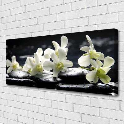 Tableaux sur toile Fleurs pierres floral blanc noir