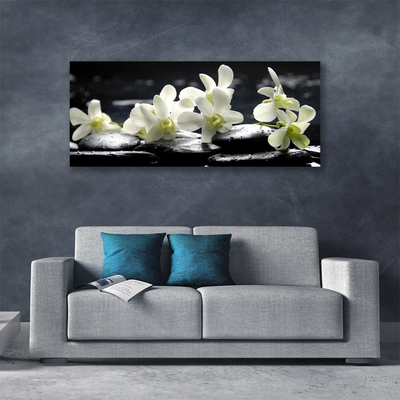 Tableaux sur toile Fleurs pierres floral blanc noir