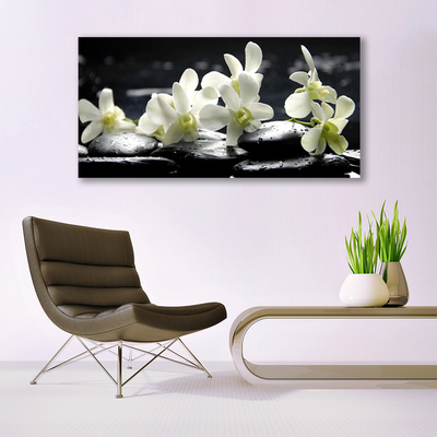 Tableaux sur toile Fleurs pierres floral blanc noir