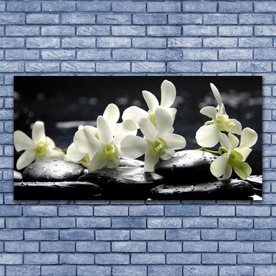 Tableaux sur toile Fleurs pierres floral blanc noir