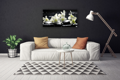 Tableaux sur toile Fleurs pierres floral blanc noir