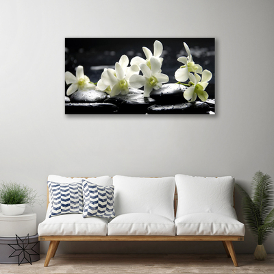 Tableaux sur toile Fleurs pierres floral blanc noir