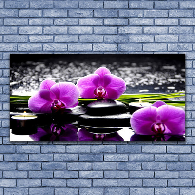 Tableaux sur toile Fleurs pierres floral rose noir