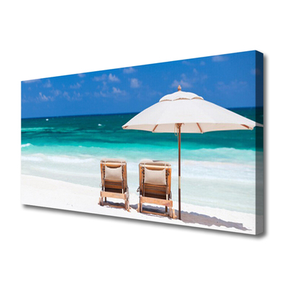 Tableaux sur toile Plage chaises paysage brun blanc