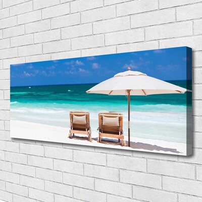 Tableaux sur toile Plage chaises paysage brun blanc