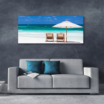 Tableaux sur toile Plage chaises paysage brun blanc