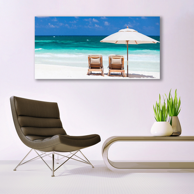 Tableaux sur toile Plage chaises paysage brun blanc