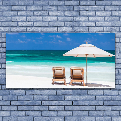 Tableaux sur toile Plage chaises paysage brun blanc