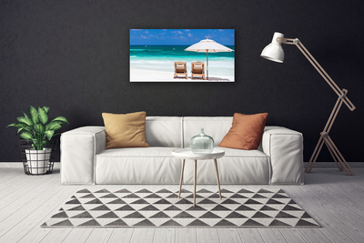 Tableaux sur toile Plage chaises paysage brun blanc