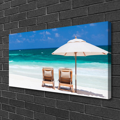 Tableaux sur toile Plage chaises paysage brun blanc