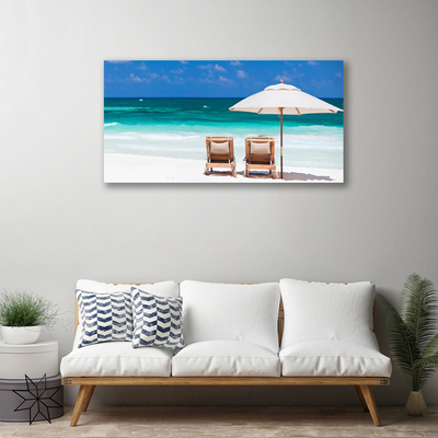 Tableaux sur toile Plage chaises paysage brun blanc