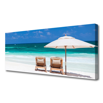 Tableaux sur toile Plage chaises paysage brun blanc