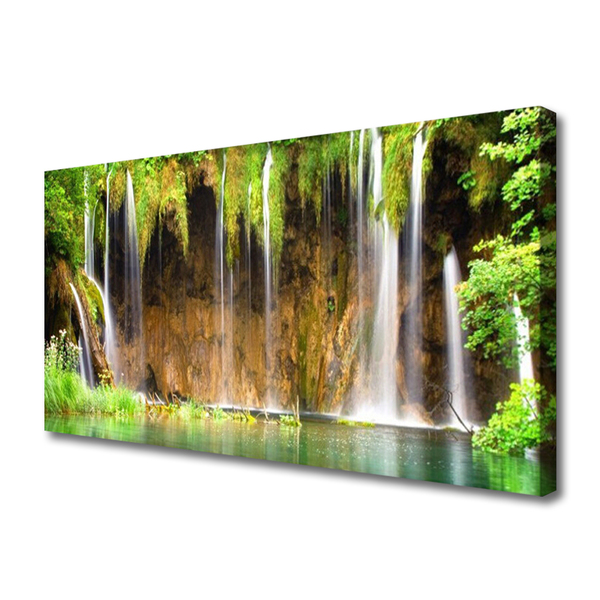 Tableaux sur toile Chute d'eau nature brun vert bleu blanc