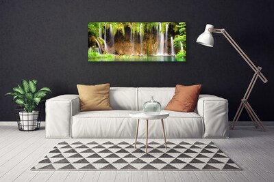 Tableaux sur toile Chute d'eau nature brun vert bleu blanc